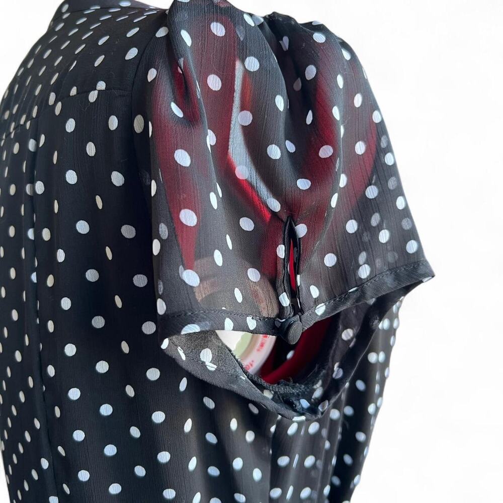 Black & White Polka Dot Midi Dress Sheer Keyhole Sleeves Removable Tie Size 14 - Picture 4 of 8